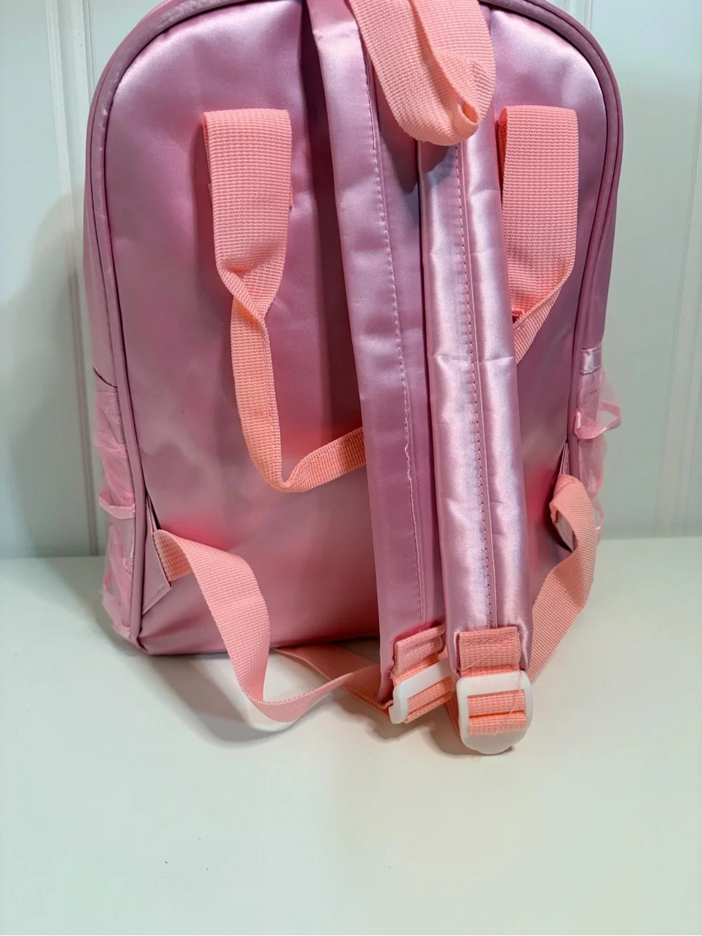 Source Unknown Pink Satin Ruffle Backpack